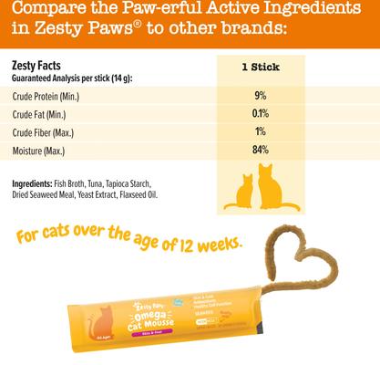 Omega Skin & Coat Tuna Mousse Lickable Squeeze Supplement for Cats, 18 count