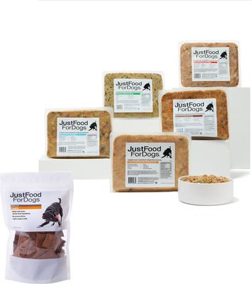 Bundle: JustFoodForDogs Sampler Variety Box Frozen Fresh Food + Pumpkin Dehydrated Dog Treats
