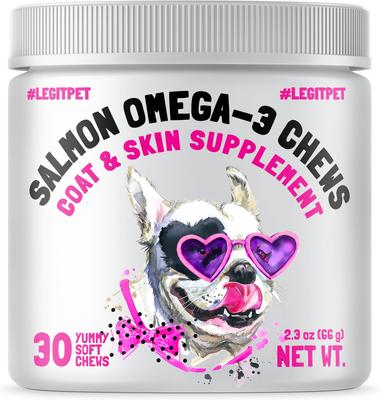 Suplemento masticable suave con omega-3 de aceite de salmón de Alaska para piel y pelaje de perros, 30 unidades