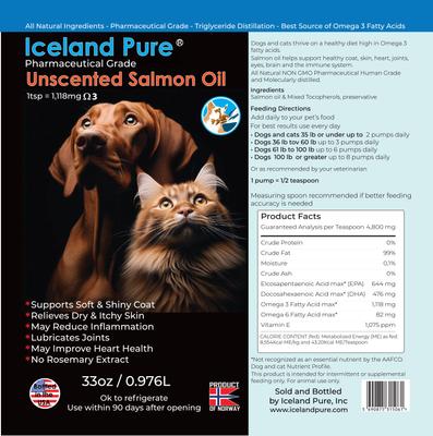 Unscented Pharmaceutical Grade Salmon Oil Liquid Dog & Cat Supplement, 33-fl oz bottle