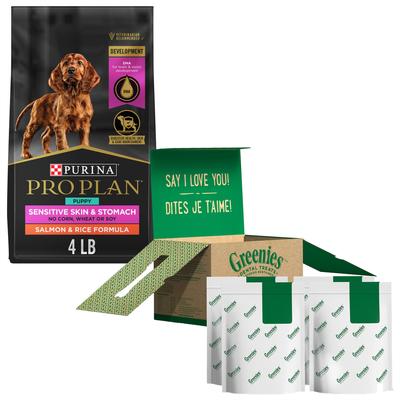 Bundle: Purina Pro Plan Puppy Sensitive Skin & Stomach Salmon & Rice Dry Food + Greenies Regular Dental Dog Treats