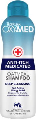 Bundle: TropiClean OxyMed Medicated Anti-Itch Oatmeal Shampoo, 20-oz bottle + Dog & Cat Treatment Rinse, 20-oz bottle