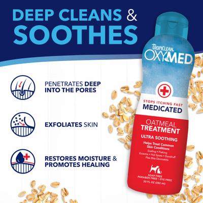 Bundle: TropiClean OxyMed Medicated Anti-Itch Oatmeal Shampoo, 20-oz bottle + Dog & Cat Treatment Rinse, 20-oz bottle