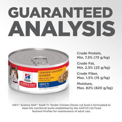 Comida húmeda para gatos adultos mayores de 7 años, Tender Chicken Dinner, lata de 5.5 oz, caja de 24