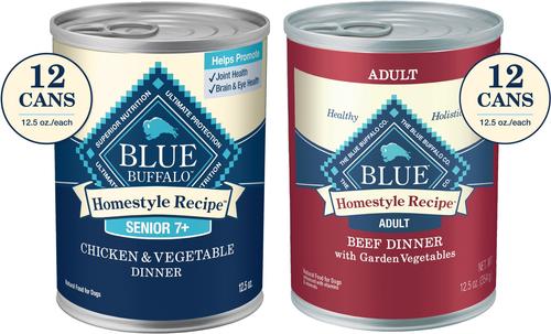 Bundle: Blue Buffalo Homestyle Recipe Senior Chicken Dinner with Garden Vegetables + Homestyle Recipe Beef Dinner with Garden Vegetables & Sweet Potatoes Canned Dog Food