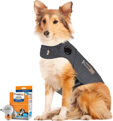 Bundle: ThunderShirt Classic Anxiety & Calming Vest, Heather Grey, Medium + ThunderEase Calming Diffuser for Dogs