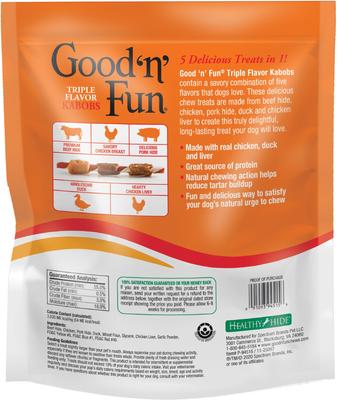 Bundle: Good 'n' Fun Triple Flavor Kabobs Rawhide Dental Chews + Good 'n' Tasty Triple Flavor Wavy Chips Variety Pack Dog Treats