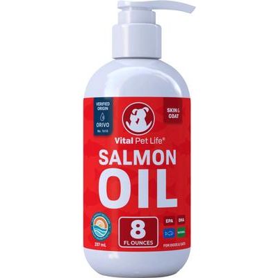 Suplemento líquido para la salud de la piel y el pelaje de gatos y perros con aceite de salmón, botella de 8 onzas líquidas