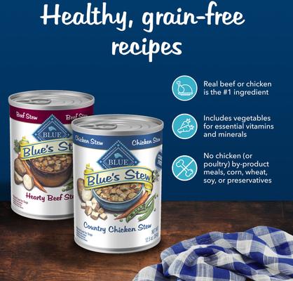 Blue's Stews Grain-Free Chicken & Beef Variety Pack Adult Wet Dog Food, 12.5-oz can, bundle of 24
