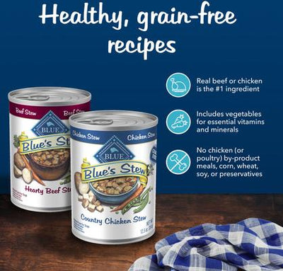 Blue's Stews Grain-Free Chicken & Beef Variety Pack Adult Wet Dog Food, 12.5-oz can, bundle of 24