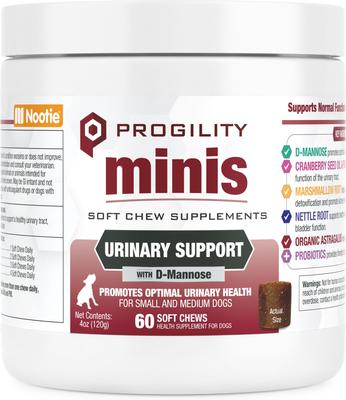 Progility Minis Urinary Support with D-Mannose Soft Chew Supplement for Dogs, 60 count