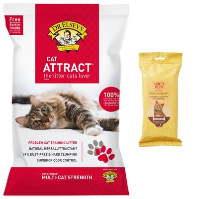 Bundle: Dr. Elsey's Precious Cat Attract Unscented Cat Litter + Burt's Bees Dander Reducing Wipes for Cats