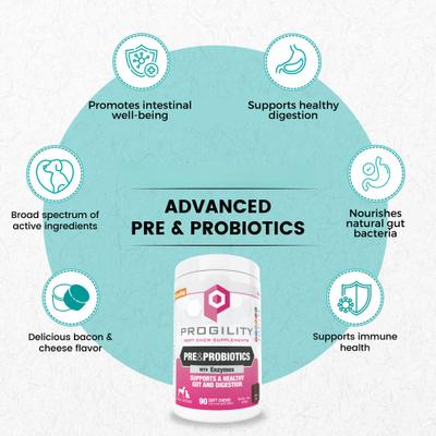 Progility Pre & Probiotics with Enzymes Soft Chew Supplement for Dogs, 90 count