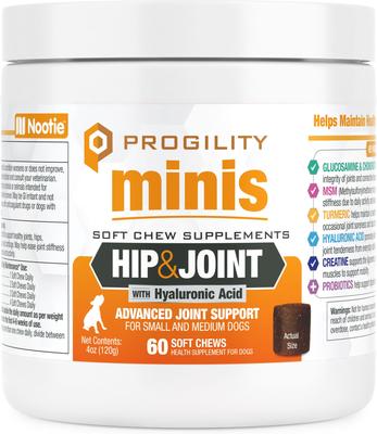 Progility Minis Hip & Joint with Glucosamine & Chondroitin Soft Chew Supplement for Dogs, 60 count