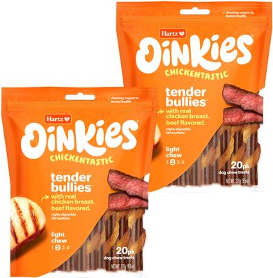 Oinkies Tender Bullies Rawhide-Free Natural Chew Dog Treats, 20 count, bundle of 2