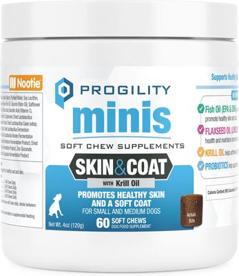 Progility Minis Skin & Coat with Krill Oil Soft Chew Supplement for Dogs, 60 count