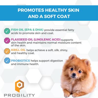 Progility Minis Skin & Coat with Krill Oil Soft Chew Supplement for Dogs, 60 count