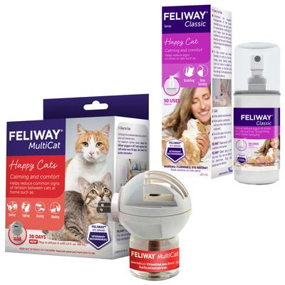 Bundle: Feliway MultiCat 30 Day Starter Kit Plug-In Diffuser & Refill, 48-mL & Feliway Travel Spray On The Go Management Behavior Modifier Spray, 60-mL bottle