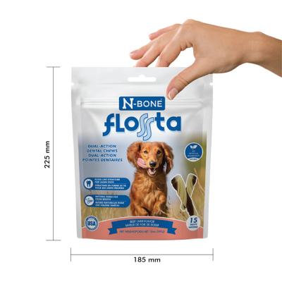 Masticables dentales para perros FLOSSta de doble acción con sabor a hígado de res, 8 unidades