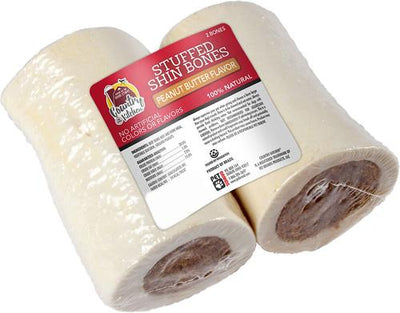 Golosina para perros con hueso de espinilla relleno de 4 pulgadas y sabor a mantequilla de maní, 2 unidades