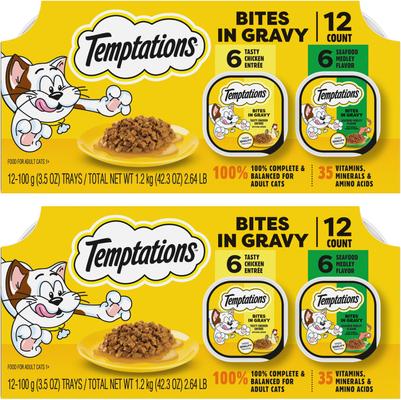 Seafood Medley Flavor Bites in Gravy Wet Cat Food, 3.5-oz tray, case of 24