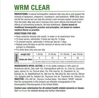 WRM Clear Dewormer for Hookworms, Roundworms, Tapeworms & Whipworms for Birds, Cats, Dogs & Small Pets, 450 drops