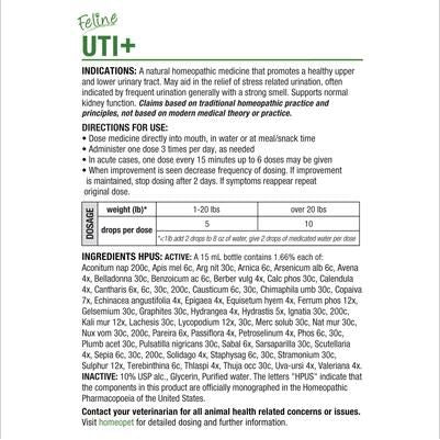 Medicamento homeopático UTI+ para infecciones del tracto urinario UTI para gatos, 450 gotas
