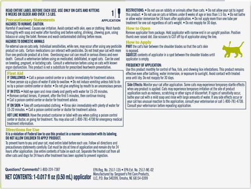 Tratamiento localizado contra pulgas y garrapatas para gatos de más de 1,5 lb, 6 dosis (suministro para 6 meses)