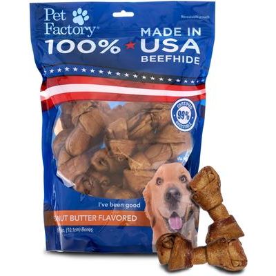 Huesos de perro de piel de res de 4 pulgadas con sabor a mantequilla de maní, 24 unidades