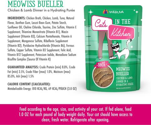 Cats in the Kitchen Meowiss Bueller with Chicken & Lamb Grain-Free Cat Food Pouches, 3-oz pouch, case of 12