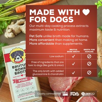 Caldo de hueso de cerdo para cadera y articulación con glucosamina, aderezo para comida para perros, caja de 32 oz