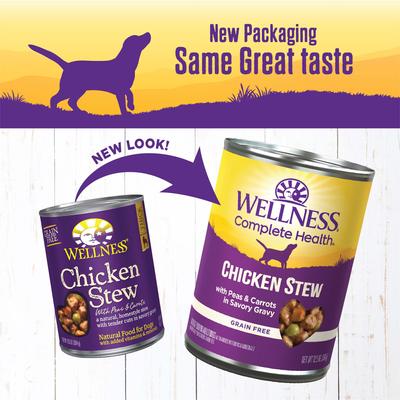 Bundle: Wellness Large Breed Complete Health Adult Deboned Chicken & Brown Rice Recipe Dry Dog Food + Chicken Stew with Peas & Carrots Grain-Free Canned Food