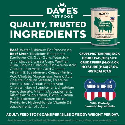 95% Premium Beef & Beef Liver Pate Grain-Free Recipe Canned Wet Dog Food, 12.5-oz, case of 12