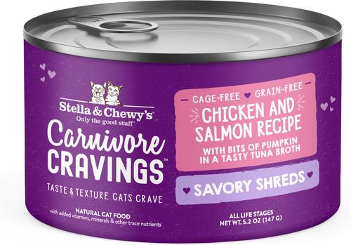 Comida para gatos Carnivore Cravings Savory Shreds Variety Pack, lata de 2.8 oz, caja de 12