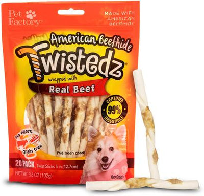 Twistedz - Palitos masticables duros para perros con sabor a carne de res de 5 pulgadas, 20 unidades
