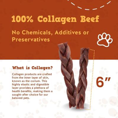 Long Lasting 6-inch Braided Beef Collagen Stick Dog Chews