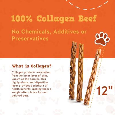 Long Lasting 12-inch Braided Beef Collagen Stick Dog Chews