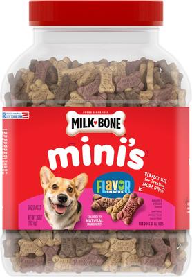 Paquete: Galletas sabor carne, pollo y tocino Milk-Bone Mini's, envase de 36 oz + Galletas sabor carne, pollo y tocino para perros, envase de 35 oz, caja de 2