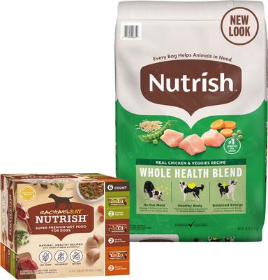 Paquete: Alimento seco Rachael Ray Nutrish con pollo y verduras + paquete variado de alimento húmedo para perros
