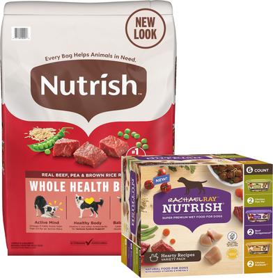 Bundle: Rachael Ray Nutrish Beef, Pea, & Brown Rice Recipe Dry Food + Hearty Recipes Wet Dog Food
