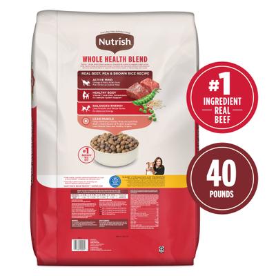 Paquete: Alimento seco Nutrish de Rachael Ray con receta de carne de res, guisantes y arroz integral + premios para perros con sabor a pollo y verduras y huesos para sopa