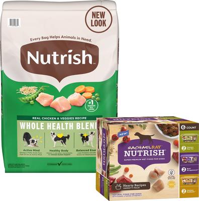 Paquete: Alimento seco Rachael Ray Nutrish con pollo y verduras + Alimento húmedo para perros Hearty Recipes