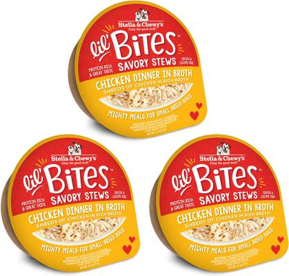 Lil Bites Savory Stews Grain-Free Chicken & Chicken Liver in Broth Flavored Shredded Small Breed Wet Dog Food, 2.7-oz cup, case of 12