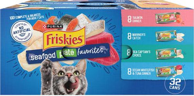Purina Friskies Seafood Favorites Wet Cat Food Variety Pack, 5.5-oz can, case of 32