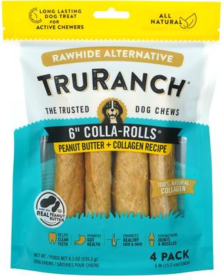 Galletas masticables duras con colágeno y mantequilla de maní para perros, 15 cm, 4 unidades