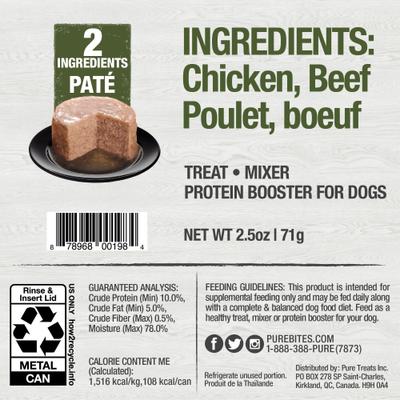 100% Pure Chicken & Beef Paté Dog Food Toppings, 2.5-oz can, 12 count