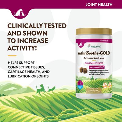 NaturVet, Advanced Joint Care ArthriSoothe-GOLD, masticables blandos con glucosamina, MSM y mejillón verde, sabor tocino y pollo para perros y gatos, 240 unidades