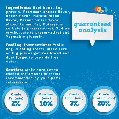 Golosinas para perros con hueso pequeño de 3 a 4 pulgadas relleno con sabor a tocino y queso, 2 unidades