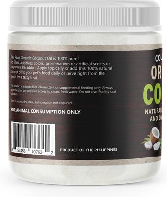 Organic Virgin Coconut Oil for Dogs & Cats, Skin & Coat Support Supplement, 16-oz jar