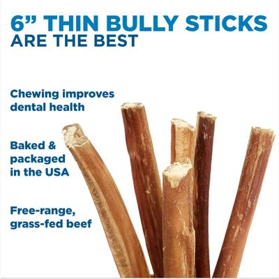Thin 6" Bully Sticks Dog Treats, 24 count